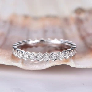 0.56 Ct Round Cut Moissanite Full Eternity Wedding Band In 14K Solid White Gold - Picture 1 of 8
