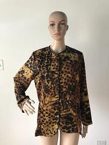 Abrigo Chaqueta Ligera Estampado Animal Negro y Marrón Abotonada Sin Cuello M - Imagen 1 de 12