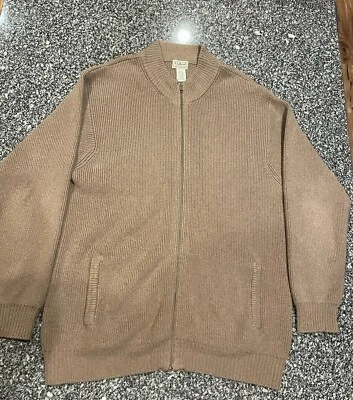 L.L. BEAN Hombres Cremallera Completa Cuello Simulado Cárdigan Tejido Suéter Marrón Talla L Alto (A4) Foto 1 de 4