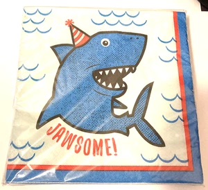 Jawsome! 20 Count Shark Paper Luncheon Party Napkins 12.8in X 12.7 In Birthday - Picture 1 of 3
