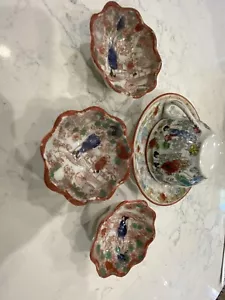 Antique Japanese Nippon Porcelain Geisha Footed Nut Bowls Tea Cup Sauce Lot of 5 - Picture 1 of 9
