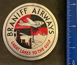 BRANIFF AIRWAYS foil Luggage Label ~ GREAT LAKES TO THE GULF City Views - Picture 1 of 2