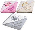 Maxi Baby Kapuzentuch mit Namen bestickt Eule rosa grau beige Handtuch Kinder