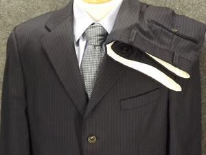Tuta RALPH Ralph Lauren 44S blu gessato lana 36x26 pantaloni plissettati 2 pezzi 3Btn - Foto 1 di 12