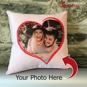 Personalised SOFT PINK Heart Love Photo Cushion Valentines Gift - Free Filling - Picture 1 of 2