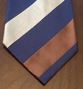 Geoffrey Beene Blue Brown Tan Hand Made 100% Silk Men’s Neck Tie Made In China - Picture 1 of 9