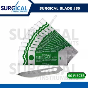 50 hojas de bisturí estériles #60 instrumento de otorrinolaringología dental quirúrgica post mortem para autopsia - Imagen 1 de 3