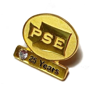 PSE 25 Year Lapel Pin Puget Sound Energy Clear Rhinestone Accent Gold-Tone - Picture 1 of 4