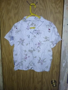 Lemon Grass Womens Button Up Shirt Womens Size XL Floral Design Linen Blend - Picture 1 of 13