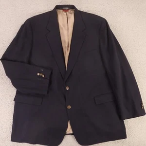 VTG Hopsack Jacket 2XL Blue 100% Wool Worsted Blazer Crested Buttons USA 50R - Picture 1 of 15