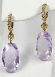 Pink Amethyst Diamond Earrings set in 18k Pink Gold with 0.46ct Diamonds - Picture 1 of 4