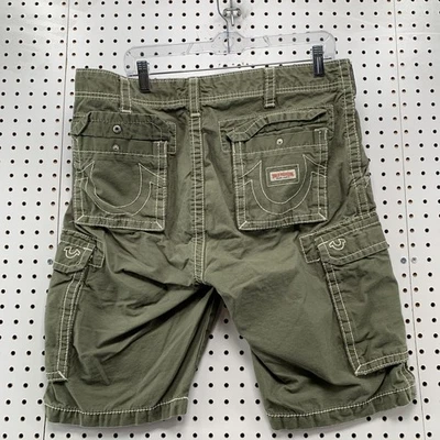 True Religion Cargo Shorts Mens 32x11 Green Embroidered Utility Pocket Hip Hop - Image 1 of 4
