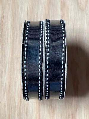 🔳 RIBBON 2x Spool OFFRAY Grosgrain BLACK with WHITE Saddle Stitch 5/8" wide 18' - Image 1 of 3