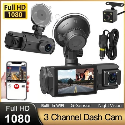 1080P WIFI 3 Channel Lens Car Dash Cam Front+Inside+Rear Recorder G-Sensor DVR - Image 1 of 4