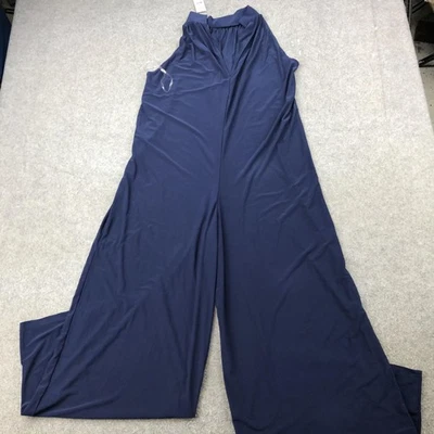 Mono Express Mujer Pequeño Azul Marino Halter Sin Mangas Pierna Ancha Hecho en EE. UU. Foto 1 de 4