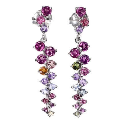 Orecchini in argento sterling 925 rotondi rodolite granato tormalina gemma... - Immagine 1 di 4