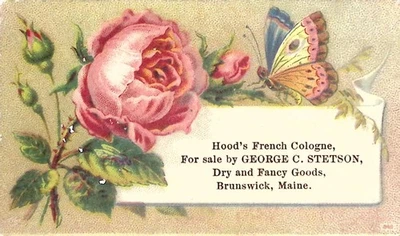Cartão comercial Hood’s French Cologne George C Stetson Brunswick Maine vitoriano - Imagem 1 de 3