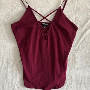 Vtg Y2K Express Burgundy Tank Cami Top Medium Lace Up Deep V whimsigoth - Picture 1 of 5