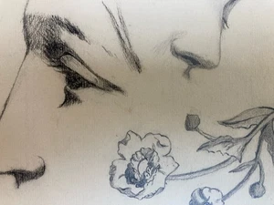 Zeichnung Bleimine Gesicht Nase Auge Mund 19.Jh. Portrait 1880 Blume Blumen Kunst - Bild 1 von 7