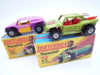 CARRITO DE PLAYA VINTAGE MATCHBOX SUPERFAST Nº13e BAJA & 30d en cajas originales años 70 Foto 1 de 4
