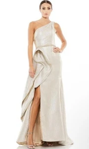 Mac Duggal 66975 Sz 12 Oyster Gold One Shoulder Ruffled Rhinestone Gown $598 - Picture 1 of 13
