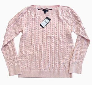 Tommy Hilfiger maglione donna cotone rosa collo barca preppy taglia M vendita al dettaglio $59 - Foto 1 di 10