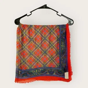 Challis By Berkshire Red Multicolor Plaid & Paisley Print Acrylic Scarf With Fra - Picture 1 of 2