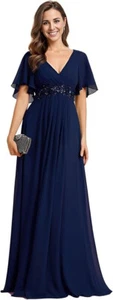 Vestito Donna Elegante Cerimonia Taglia 54 Scollo V Maniche a Volant Lungo Abito - Foto 1 di 6
