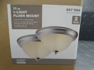 Hampton Bay 11in Brushed Nickel Flush Mount Ceiling Light Glass Shade (2-Pack) - Picture 1 of 8