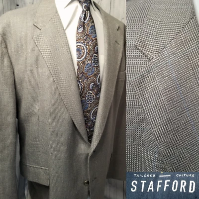 Vintage Stafford Mens Gray Glen Plaid Blazer 54L Jacket Sport Coat Tailored USA - Image 1 of 4