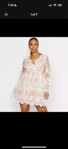 Boohoo Dress Womens Size 20 2XL Xxl Lace Short Wedding Engagement Elopement - Picture 1 of 7