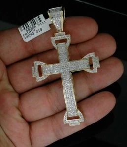 Ciondolo Croce Diamante Naturale Certificato Nuovo Stile Per Tuo Padre In Argento 925 - Foto 1 di 8
