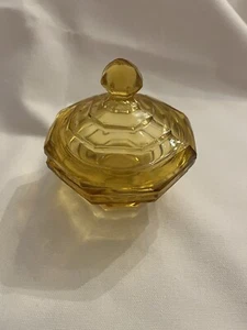 Rare VNTG Small 3” Hazal Atlas Style Amber Glass Octagon Lidded Candy Dish FRSHP - Picture 1 of 9
