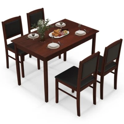 5-Pcs Restaurant Rectangular Dining Table Set 4 Person & 4 Chair Rubber Wood Leg - Image 1 of 4