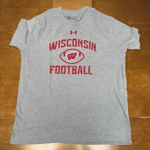 Wisconsin Badgers Shirt Mens Large Gray Short Sleeve Heat Gear Under Armour - Picture 1 of 10
