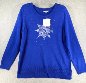 Croft & Barrow Sweater Women's XL Blue Snowflake Pullover Christmas Winter NEW - Picture 1 of 12