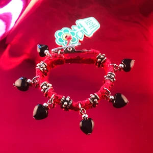 HOTI Hemp Handmade Red Black Hearts Roach Clip It Charm Bracelet Love Beaded - Picture 1 of 1