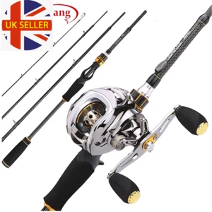 Baitcast Rod Reel Combo Portable 4 Section M Power Casting Fishing Pole with 11+ - Picture 1 of 10