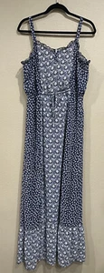 Gap Maxi Dress Womens Large Floral Spaghetti Strap Blue White Geometric Paisley - Picture 1 of 12