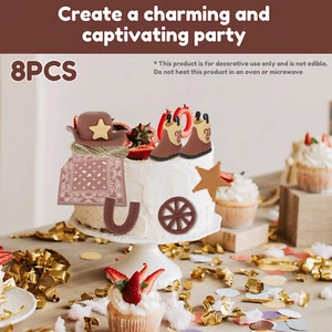 8Pcs Cowboy Cake Toppers Cute Cowboy Hat and Boot Cake Decorations Western TuXNO - Picture 1 of 11