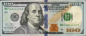 $100 US Bill Series 2013 Bank Note Fancy Low Serial# MB 41211114 K Rare - Picture 1 of 2