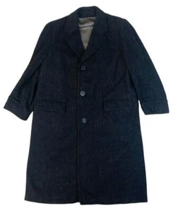 VTG 50s HARRIS TWEED CHARCOAL FLECK WOOL OVERCOAT SATIN LINED L 42 - Picture 1 of 7