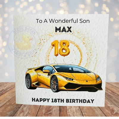 DIZZY DUCKS CARDS Personalised Yellow Lambo Car Birthday Card Milestone Age 18 21 30 40 50 60 70