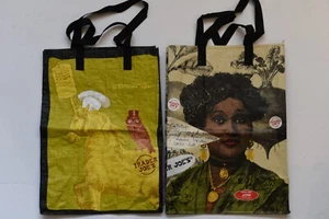 Lot of 2 Trader Joes Reusable Shopping Tote Bags Black Crew Member & Perky (C) - Picture 1 of 2