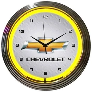 GM Chevrolet Yellow Neon Clock 15"x15" - Picture 1 of 1