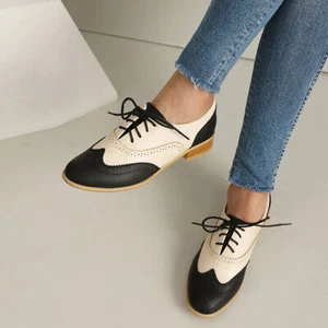 Zapatos para mujer retro brogue cubanos de tacón bajo Oxford informales con cordones zapatos universitarios - Imagen 1 de 13