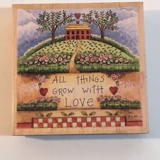 4” Garden Rubber Stamp on Wood Block All Things Grow With Love By Linda Grayson