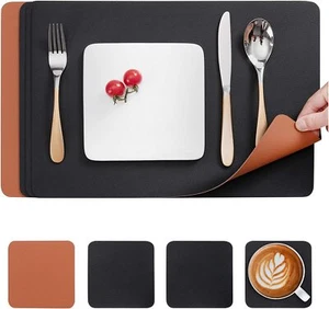 8 Pcs Faux Leather 4 x Table Mats & 4 x Coasters, Dual-Sided Leather Placemats - Picture 1 of 7
