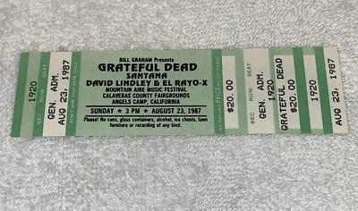 GRATEFUL DEAD SANTANA 1987 MOUNTAIN AIRE FESTIVAL BOLETO CONCIERTO Jerry Garcia Foto 1 de 4