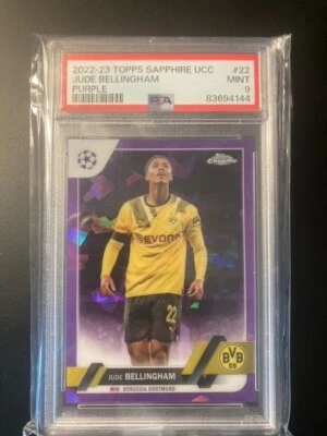 2022 Topps Chrome UEFA UCL Sapphire Jude Bellingham Purple /15 #22 PSA 9 BVB - Image 1 of 2